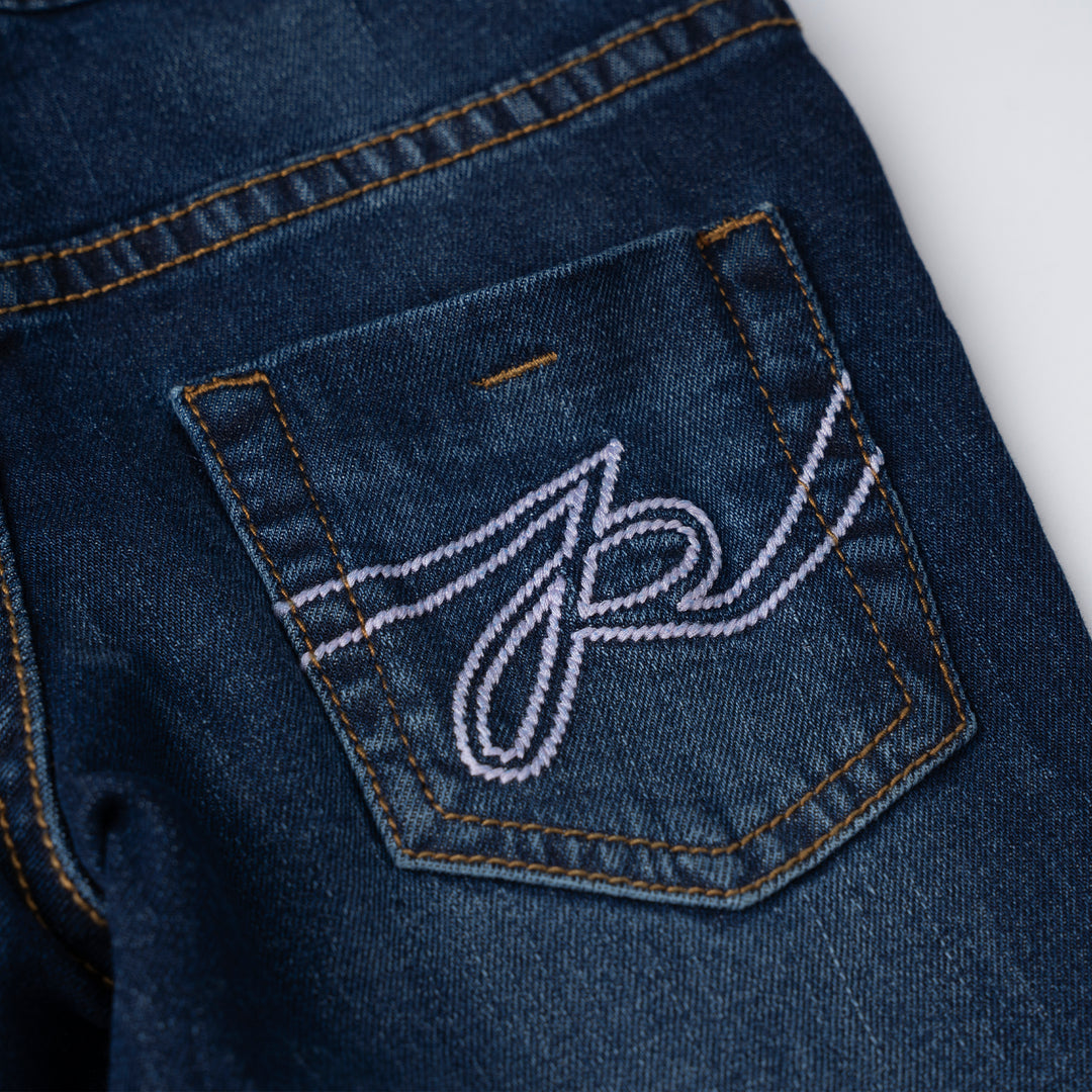 Poney Girls Navy Embroidered “P” Skinny Zip-Up Jeans