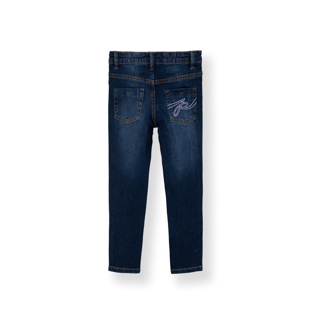 Poney Girls Navy Embroidered “P” Skinny Zip-Up Jeans