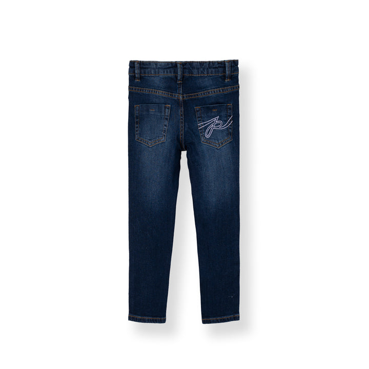 Poney Girls Navy Embroidered “P” Skinny Zip-Up Jeans