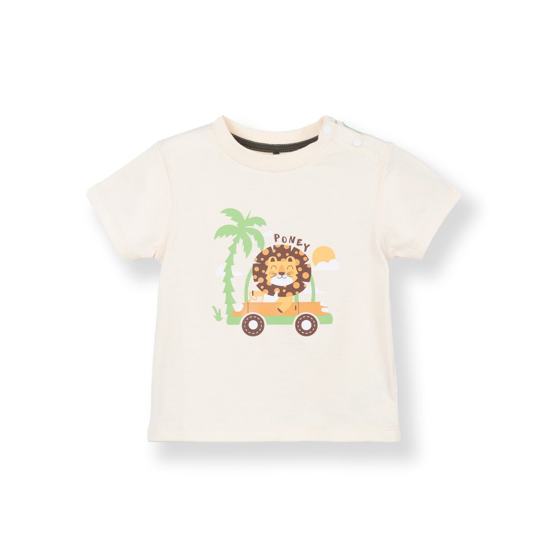 Poney Baby Boys Safari Smiling Cream Short Sleeve Tee