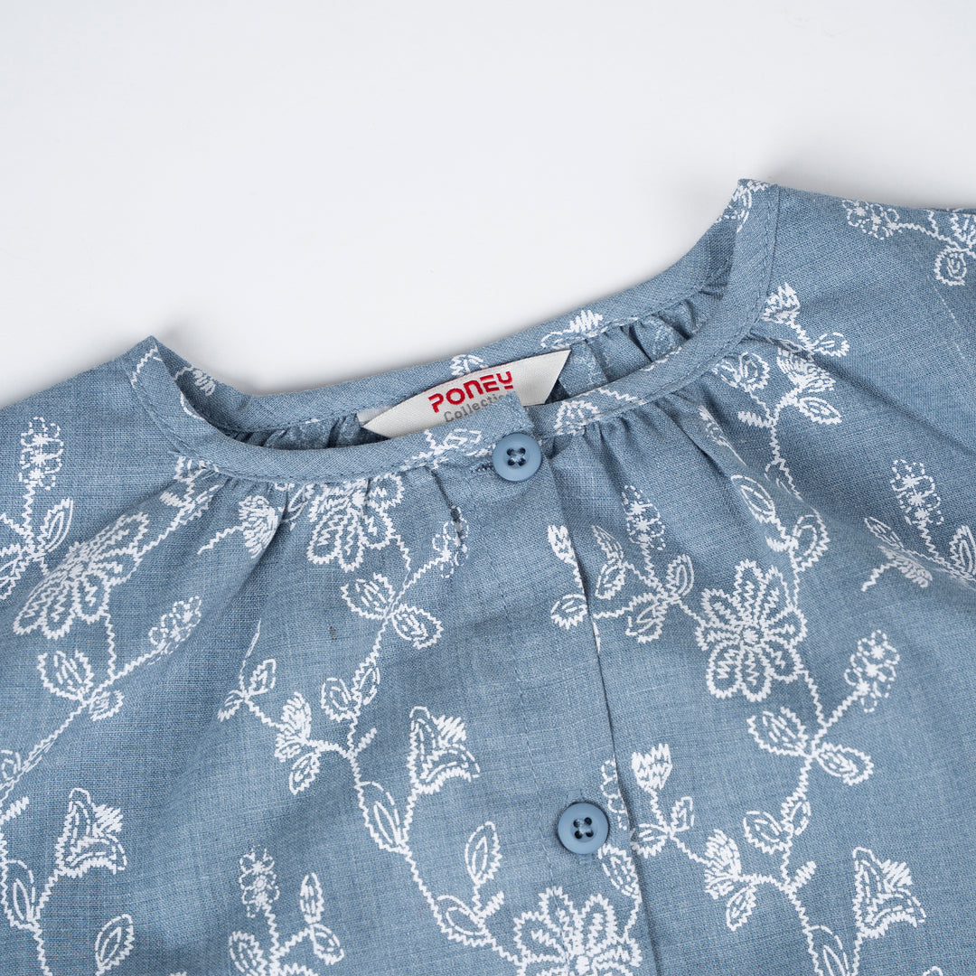 Poney Girls Light Blue Floral Long Sleeve Blouse