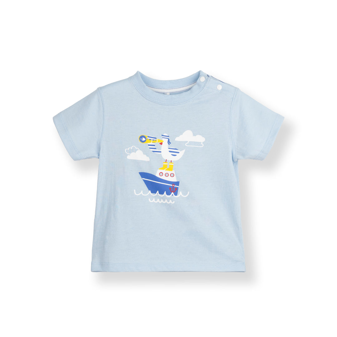 Poney Baby Boys Light Blue Seagull On A Ship Short Sleeve Tee
