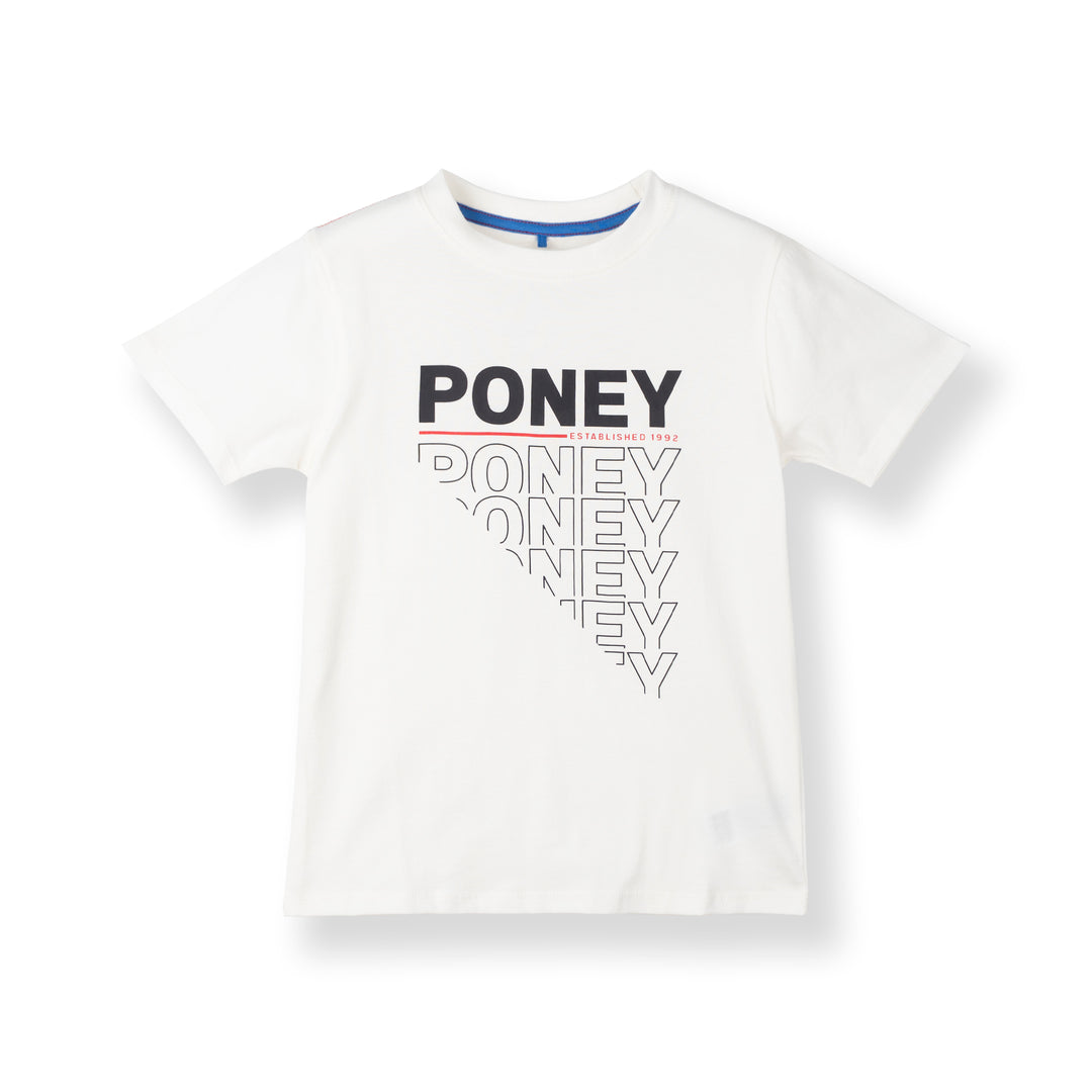 Poney Boys White Cool Repeated 'PONEY' Graphic Short Sleeve Tee