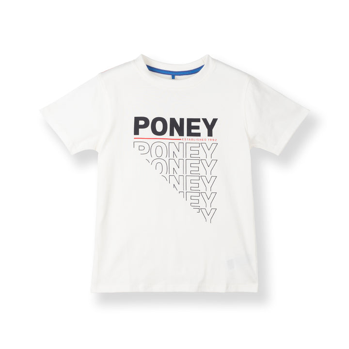 Poney Boys White Cool Repeated 'PONEY' Graphic Short Sleeve Tee