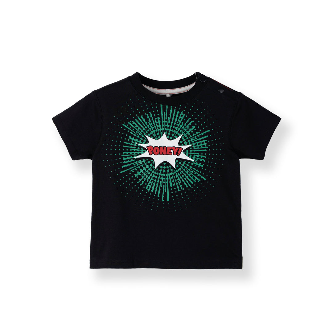 Poney Baby Boys Black 'PONEY' Logo in Comic Burst Short Sleeve Tee