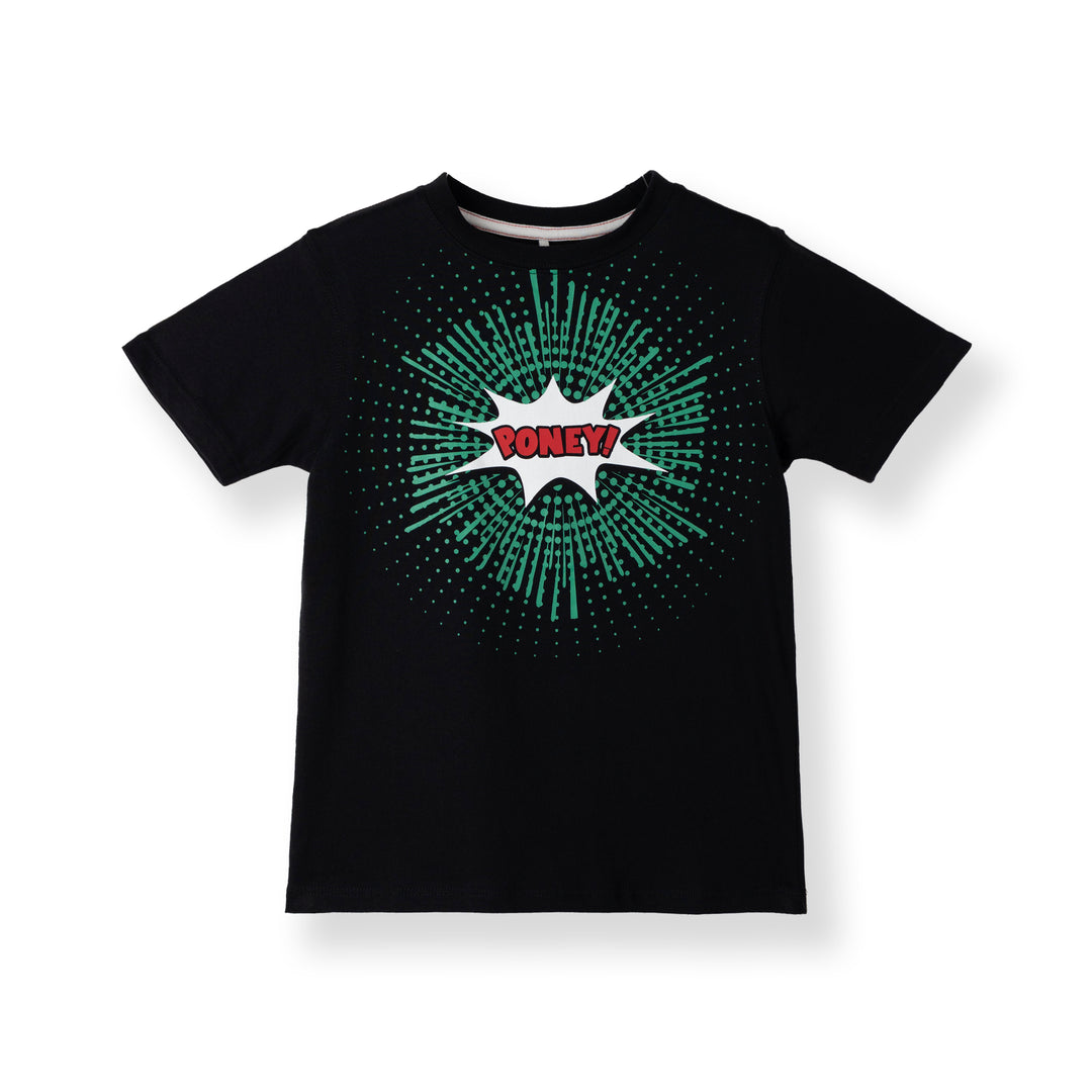 Poney Boys Black 'PONEY' Logo in Comic Burst Short Sleeve Tee
