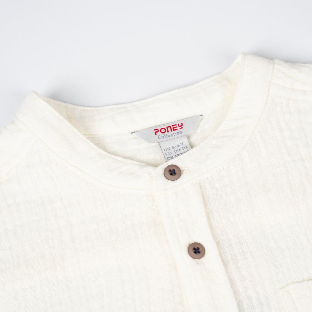 Poney Boys Cream Casual Smart Logo Short Sleeve Shirt