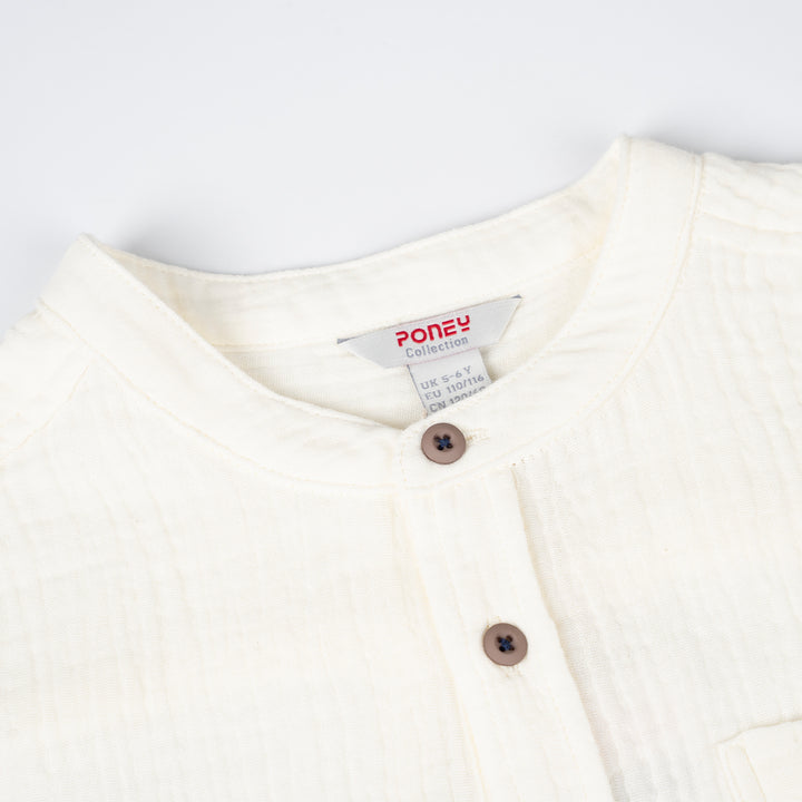 Poney Boys Cream Casual Smart Logo Short Sleeve Shirt