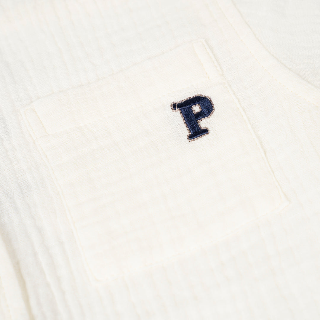 Poney Boys Cream Casual Smart Logo Short Sleeve Shirt