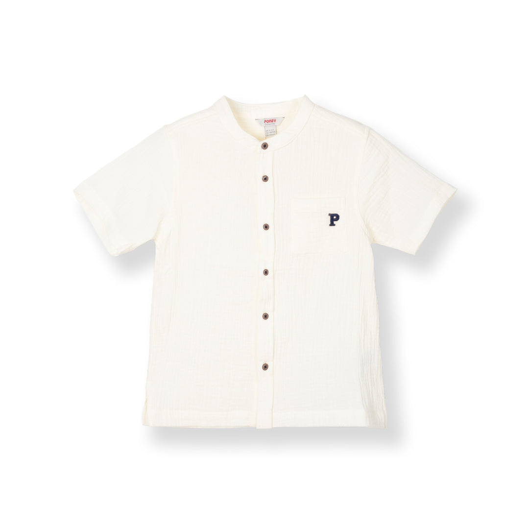 Poney Boys Cream Casual Smart Logo Short Sleeve Shirt