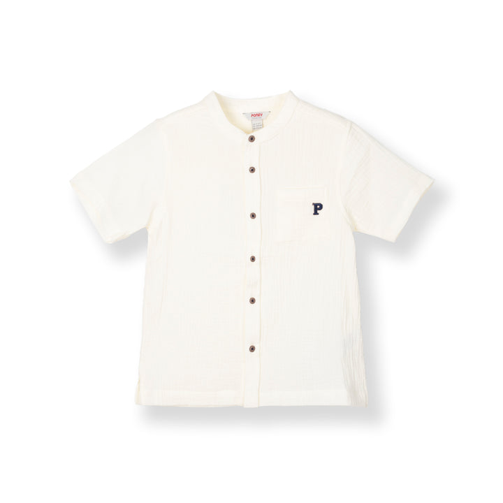 Poney Boys Cream Casual Smart Logo Short Sleeve Shirt