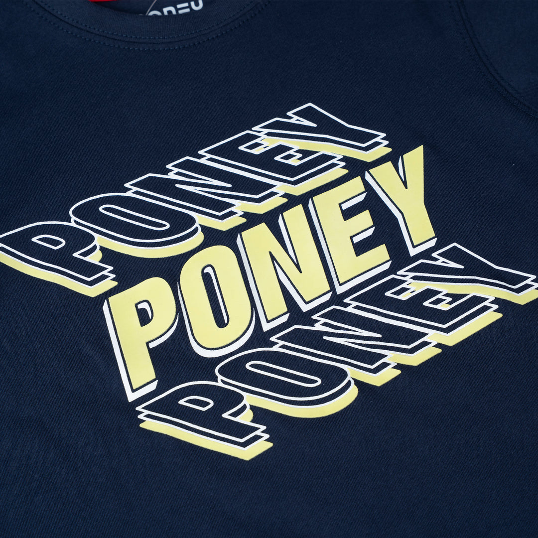 Poney Boys Navy Stacked Poney Logo Tee
