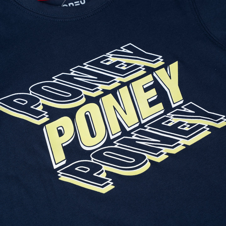 Poney Boys Navy Stacked Poney Logo Tee