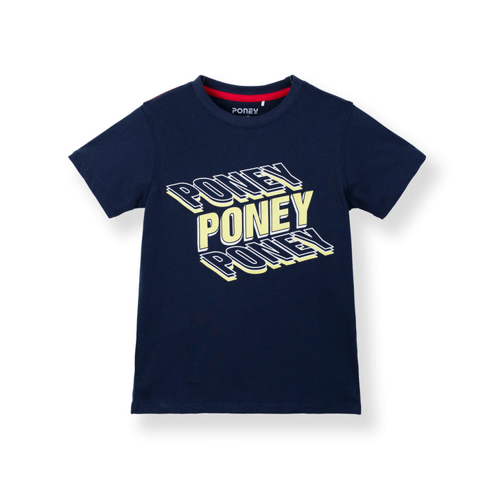 Poney Boys Navy Stacked Poney Logo Tee