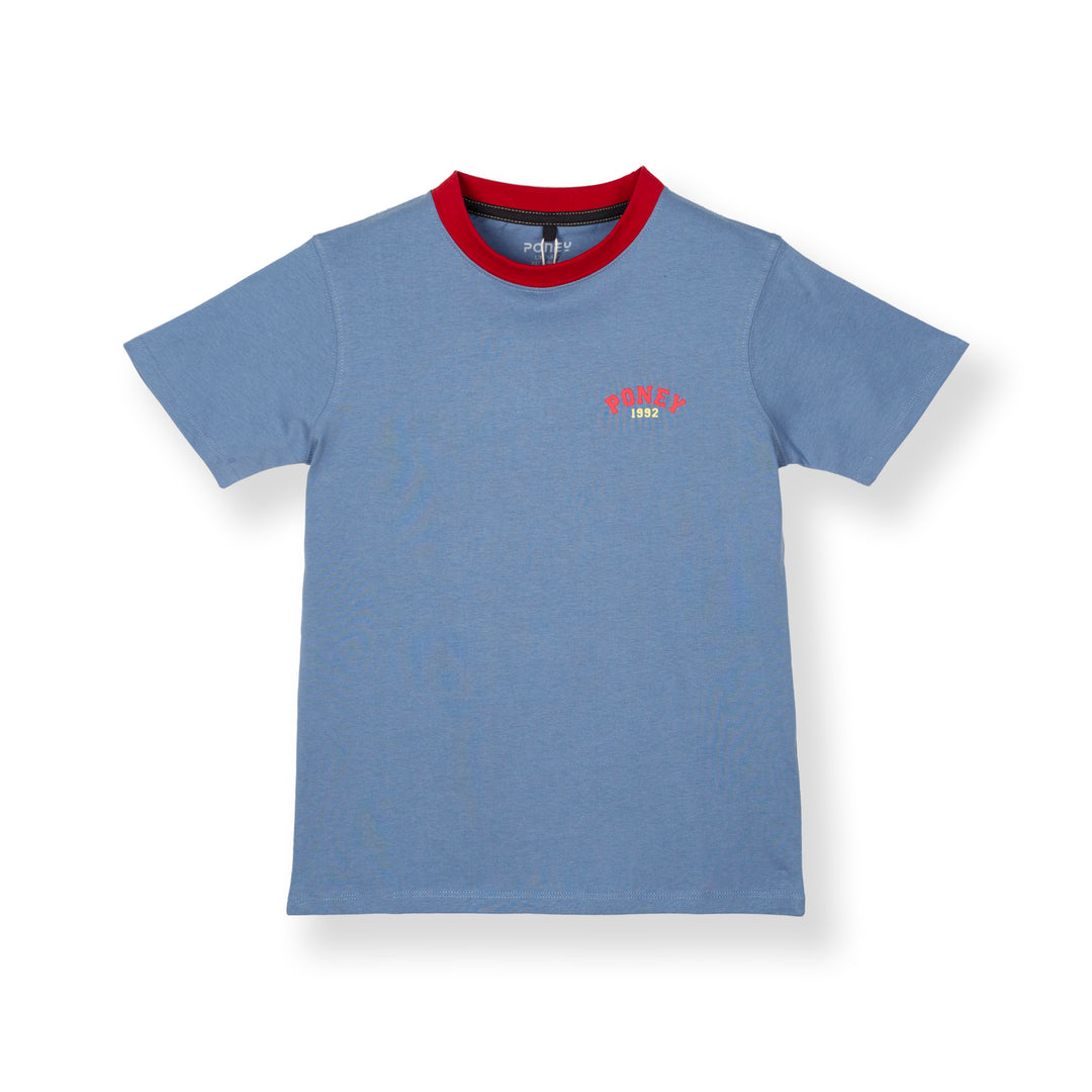 Poney Blue Unisex Kids Poney Iconic Logo Short Sleeve Tee - Colour Block