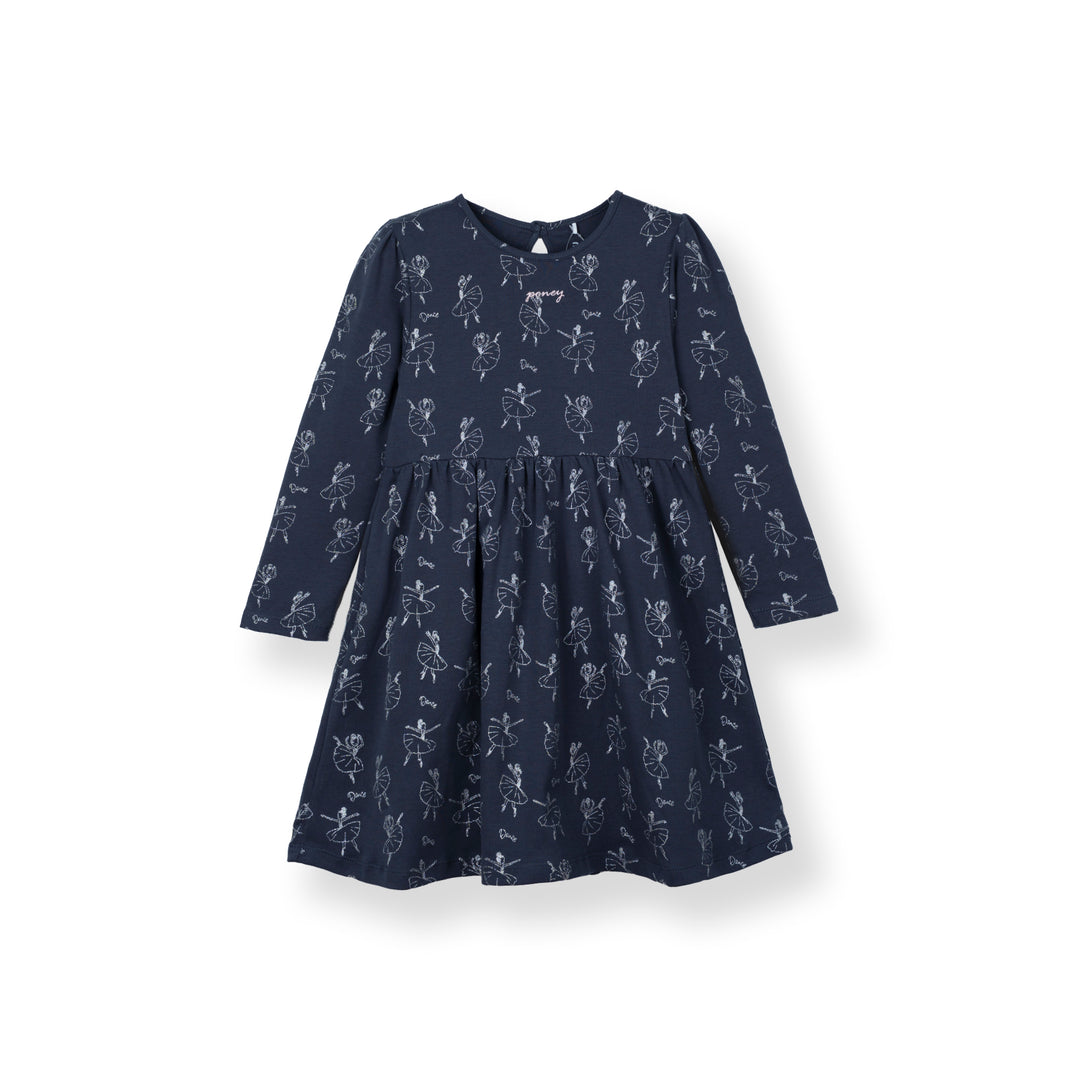 Poney Girls Dark Grey Midnight Ballerina Long Sleeve Dress