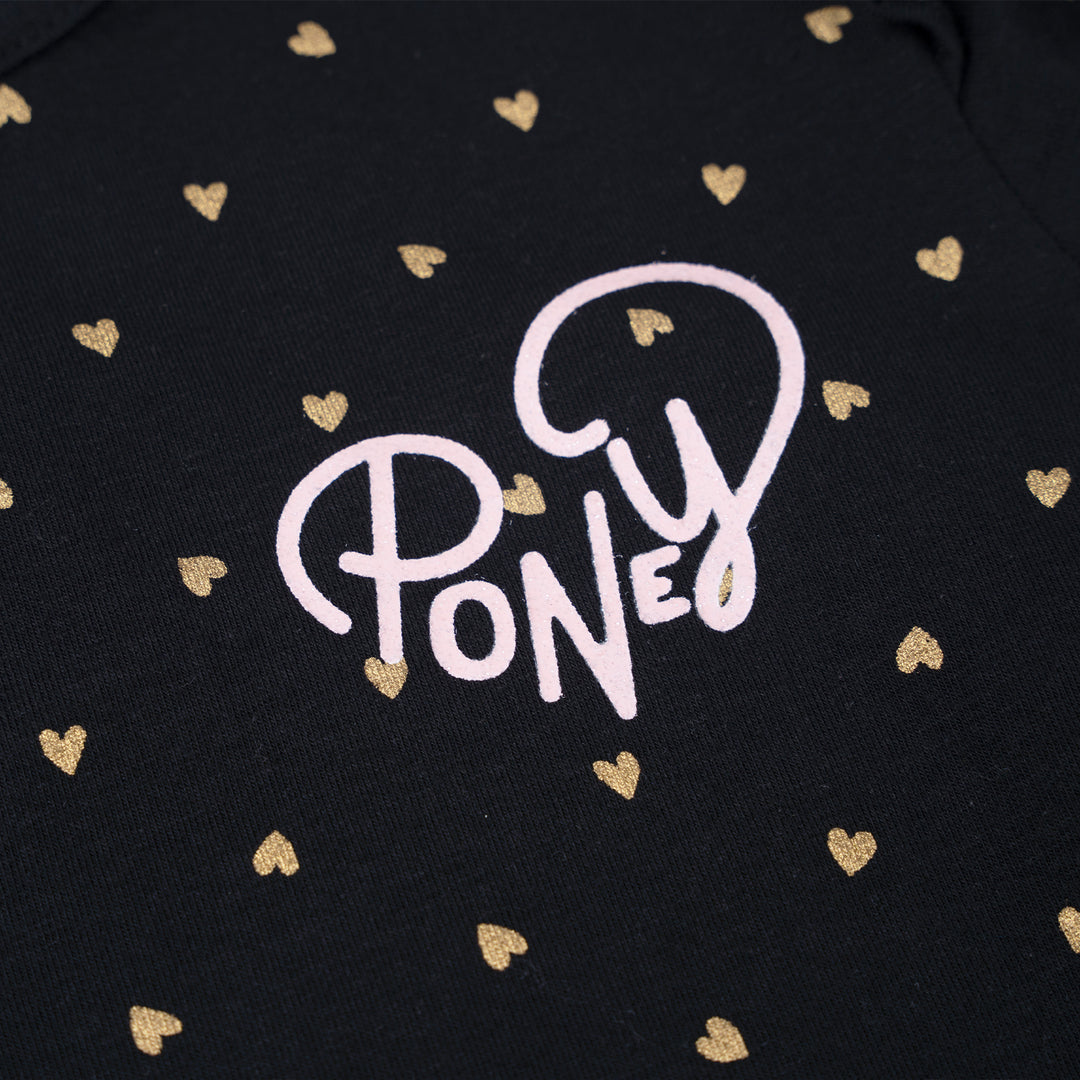 Poney Girls Black Heart Print Long Sleeve Tee