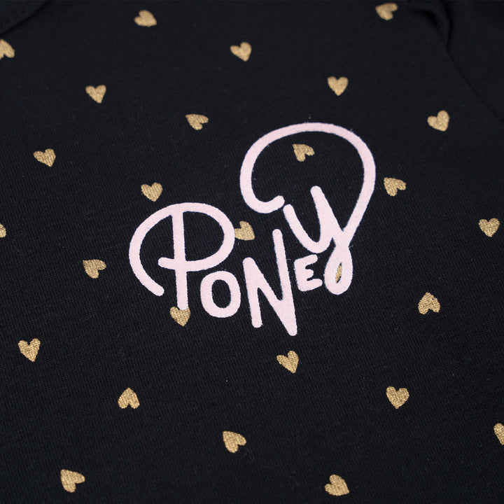 Poney Girls Black Heart Print Long Sleeve Tee