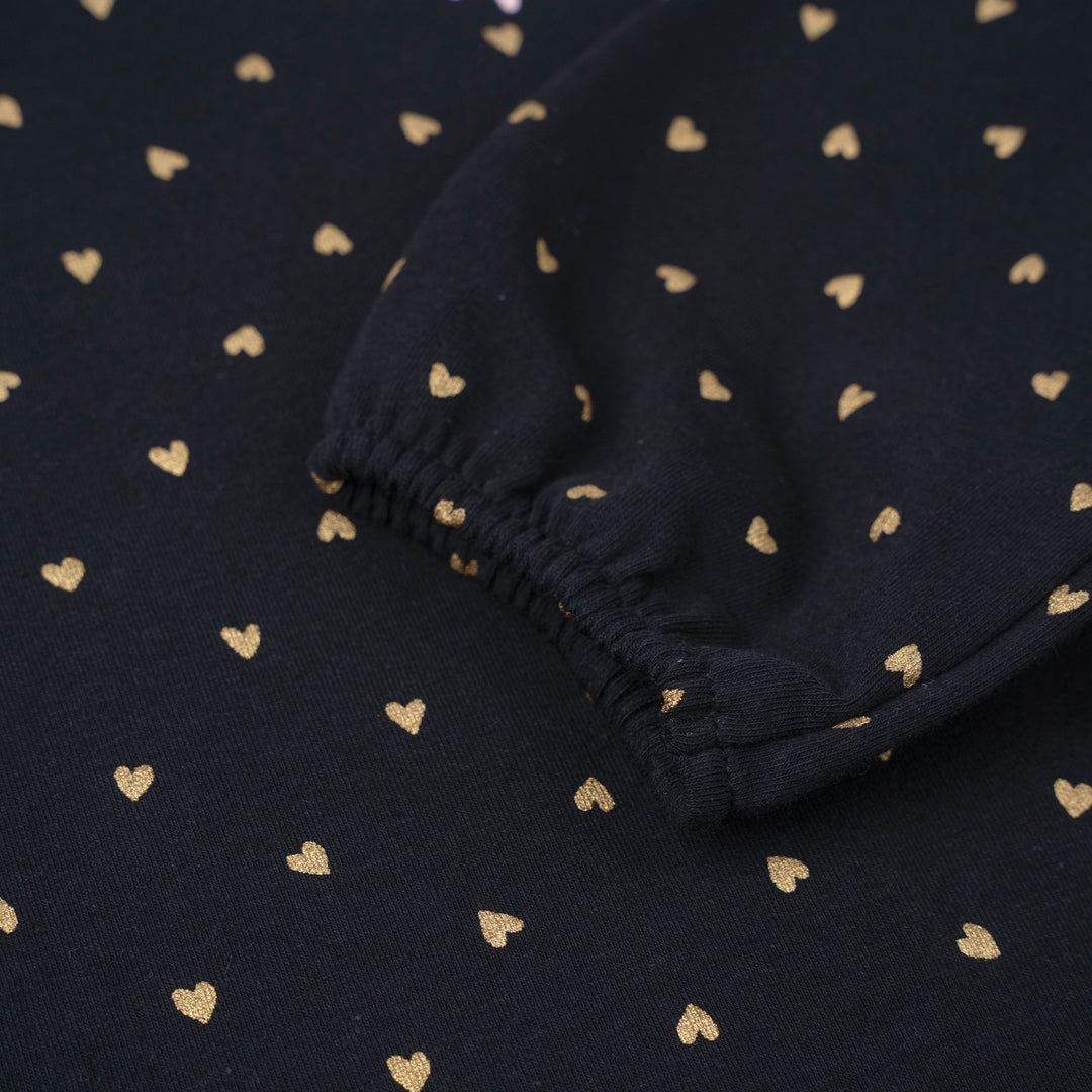 Poney Girls Black Heart Print Long Sleeve Tee