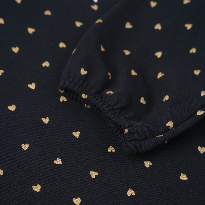 Poney Girls Black Heart Print Long Sleeve Tee