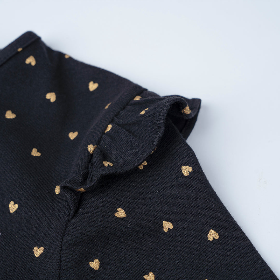 Poney Girls Black Heart Print Long Sleeve Tee
