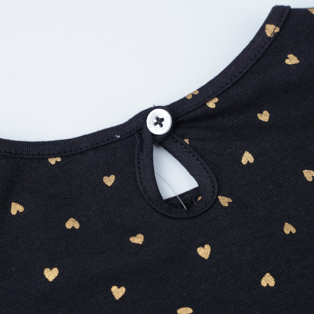 Poney Girls Black Heart Print Long Sleeve Tee