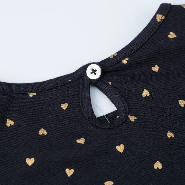 Poney Girls Black Heart Print Long Sleeve Tee