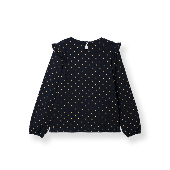 Poney Girls Black Heart Print Long Sleeve Tee