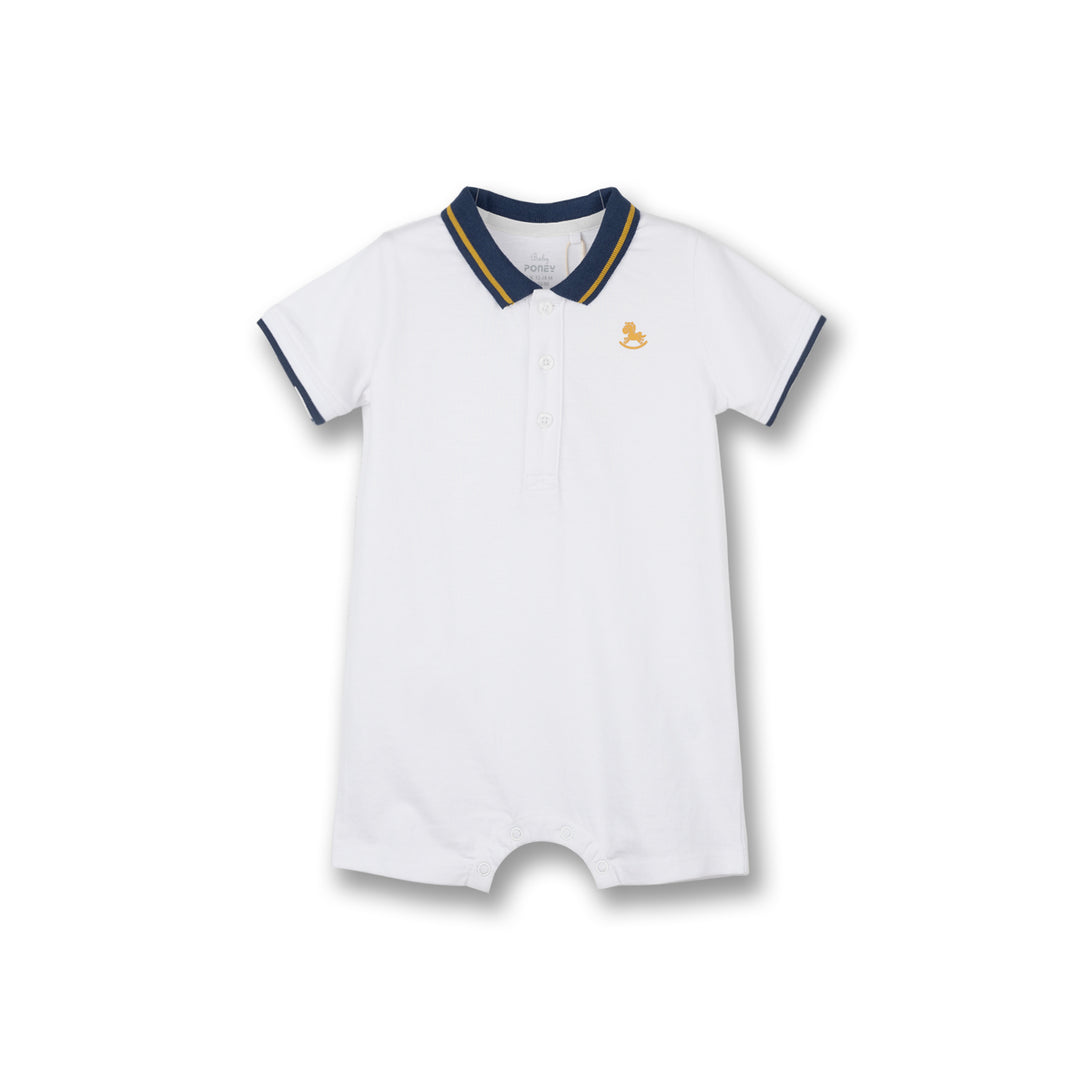 Poney Baby Boys White Polo Short Sleeve Romper