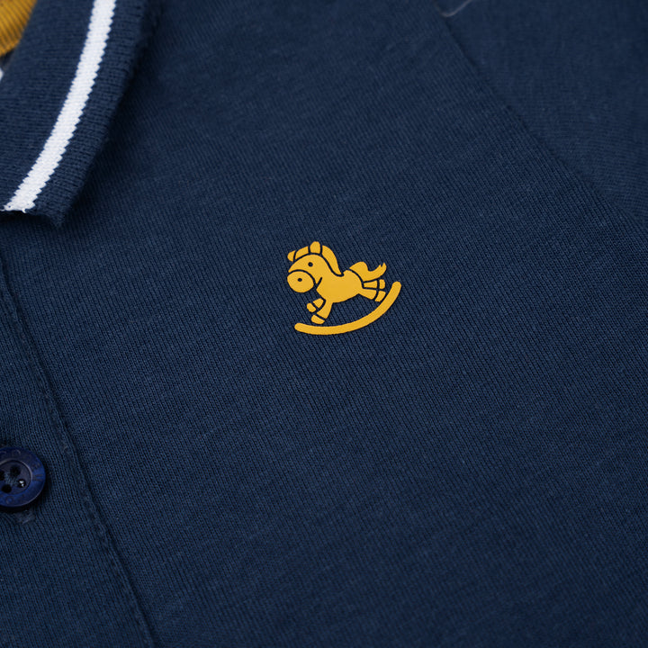 Poney Baby Boys Navy Polo Short Sleeve Romper