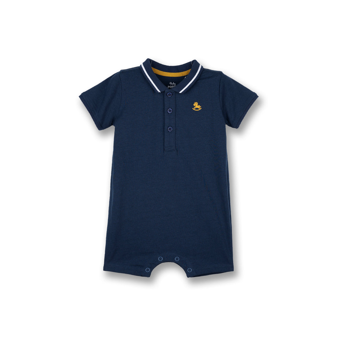 Poney Baby Boys Navy Polo Short Sleeve Romper