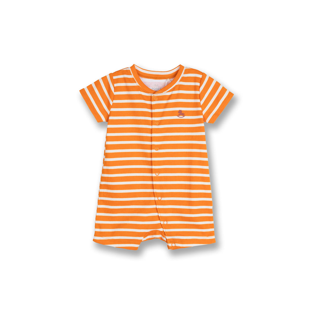 Poney Baby Boys Orange Stripes Cream Short Sleeve Romper