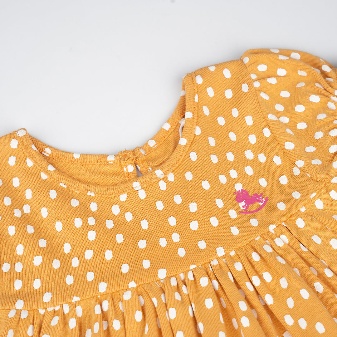 Poney Baby Girls Mustard Pastel Dots Short Sleeve Dress