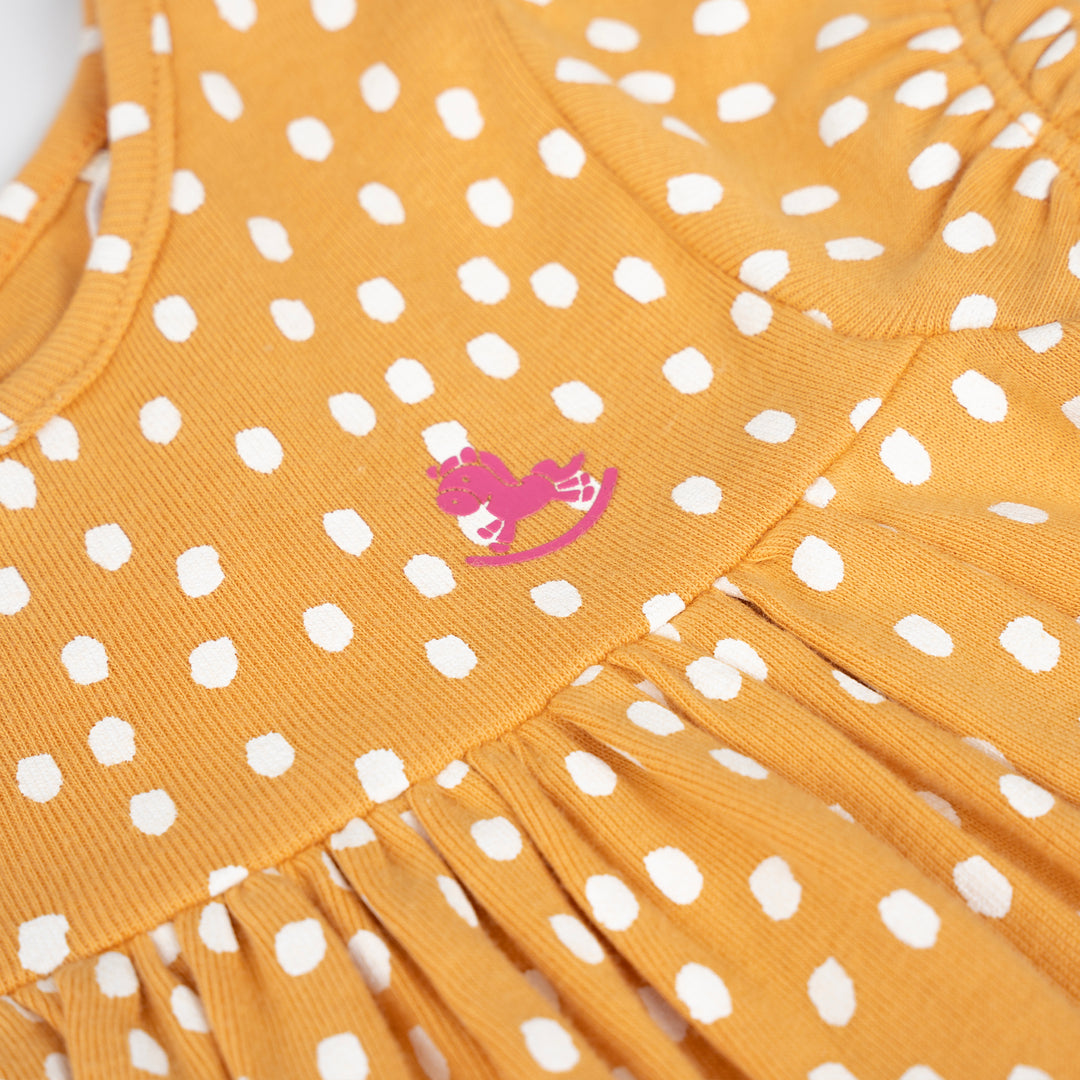 Poney Baby Girls Mustard Pastel Dots Short Sleeve Dress