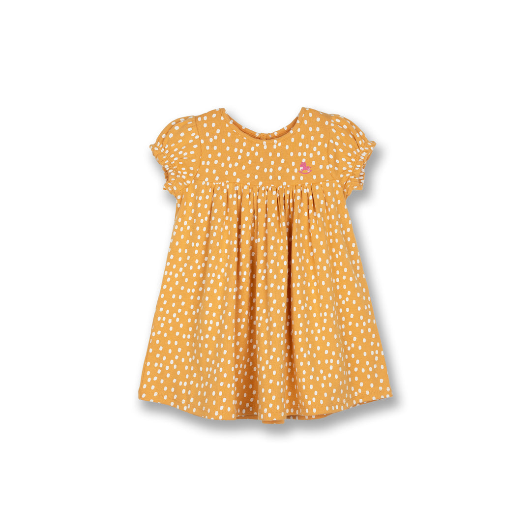 Poney Baby Girls Mustard Pastel Dots Short Sleeve Dress