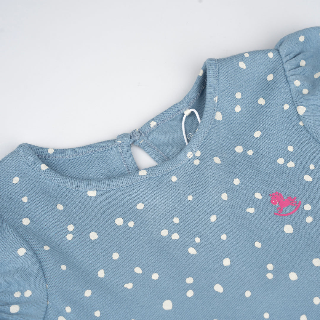 Poney Baby Girls Blue Pastel Dots Short Sleeve Dress