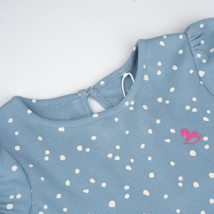 Poney Baby Girls Blue Pastel Dots Short Sleeve Dress
