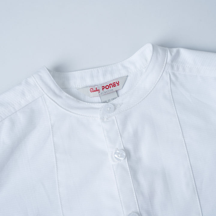 Poney Baby Boys White Mandarin Collar Long Sleeve Shirt