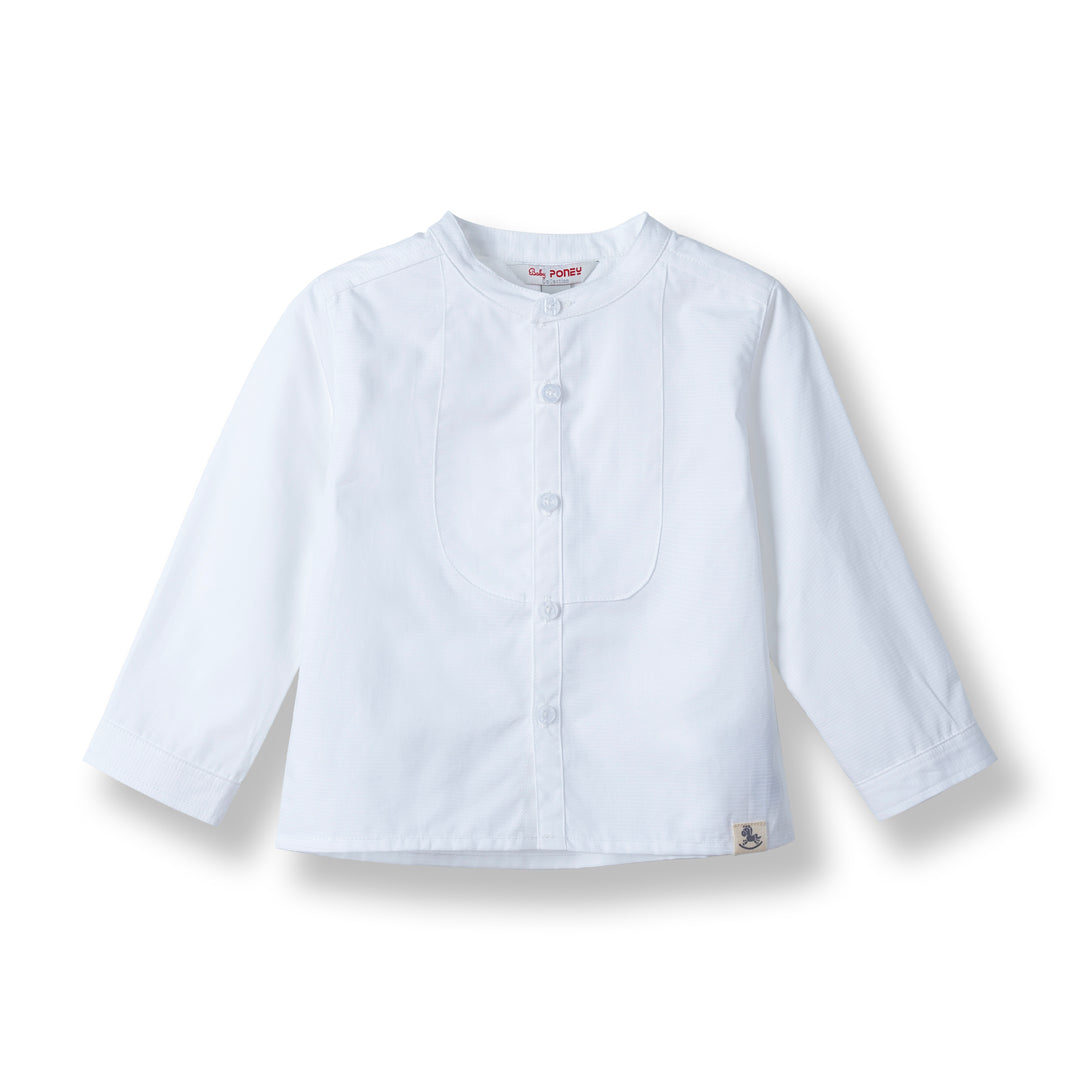 Poney Baby Boys White Mandarin Collar Long Sleeve Shirt