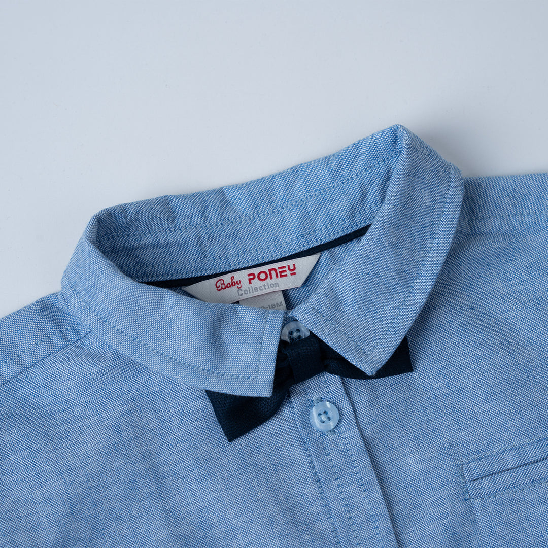 Poney Baby Boys Denim Chambray Long Sleeve Shirt with Bow Tie