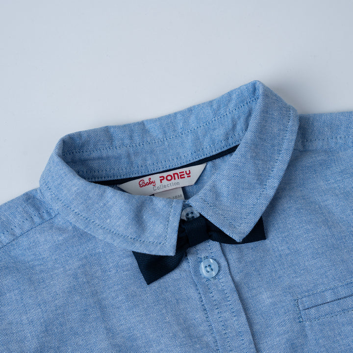 Poney Baby Boys Denim Chambray Long Sleeve Shirt with Bow Tie