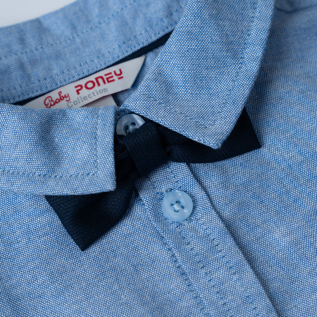 Poney Baby Boys Denim Chambray Long Sleeve Shirt with Bow Tie