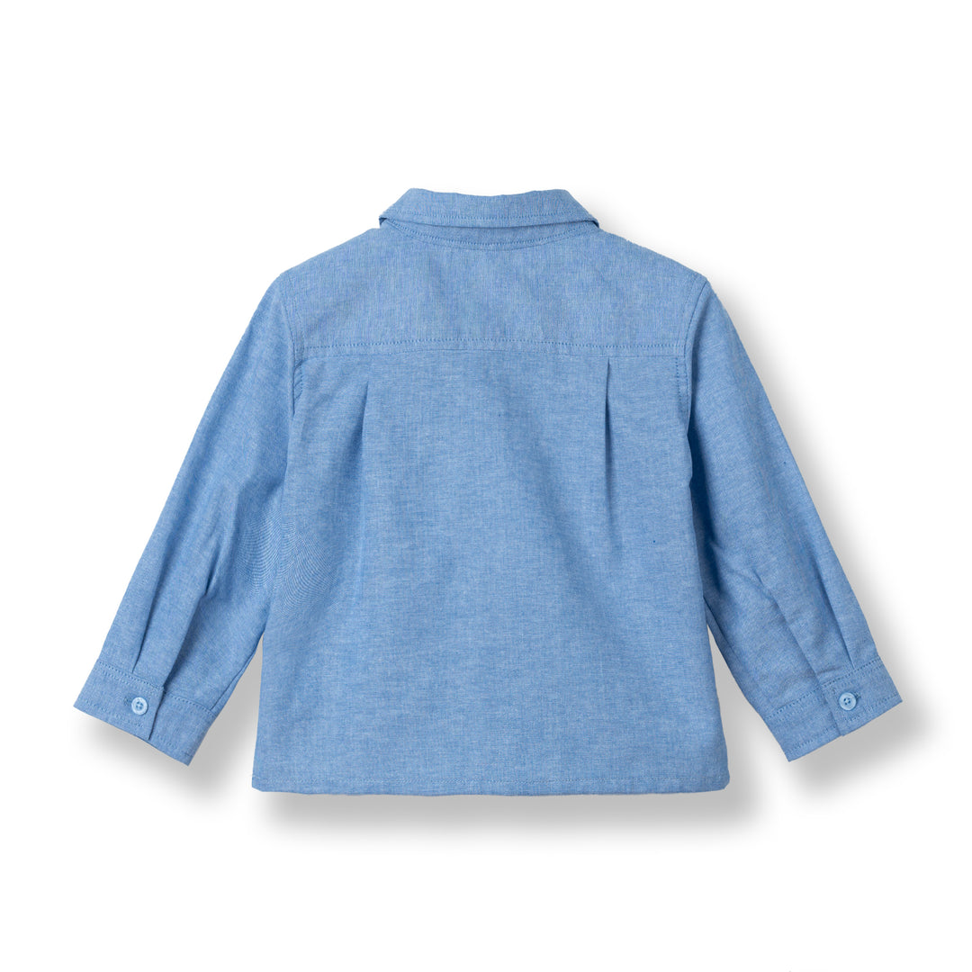 Poney Baby Boys Denim Chambray Long Sleeve Shirt with Bow Tie