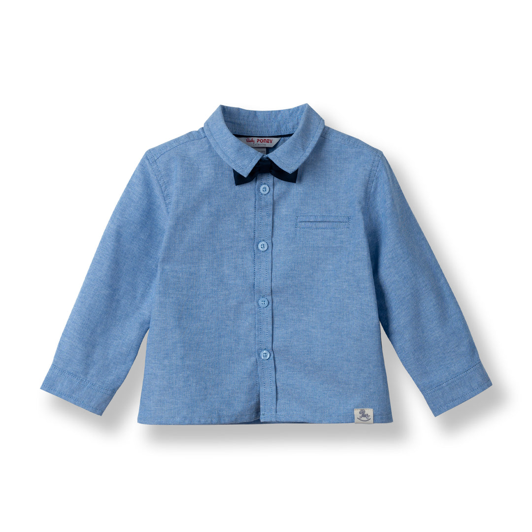 Poney Baby Boys Denim Chambray Long Sleeve Shirt with Bow Tie