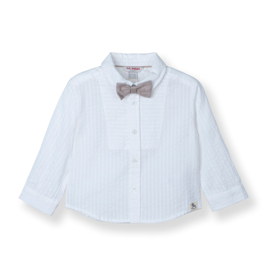 Poney Baby Boys White Long Sleeve Shirt with Bowtie