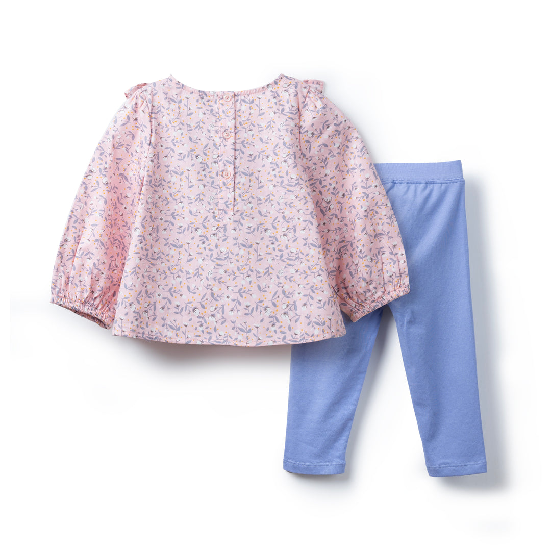 Poney Baby Light Pink Floral Long Sleeve Blouse & Legging Set