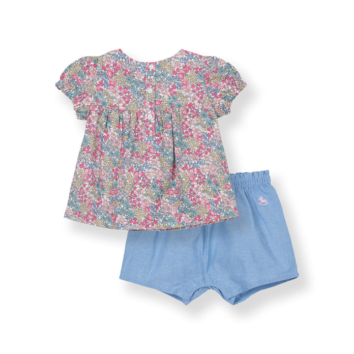 Poney Baby Girls Blossom Pink Short Sleeve Blouse and Shorts Set