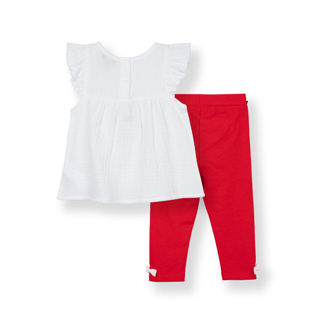 Poney Baby Girls Sonnet White Short Sleeve Blouse and Legging Set