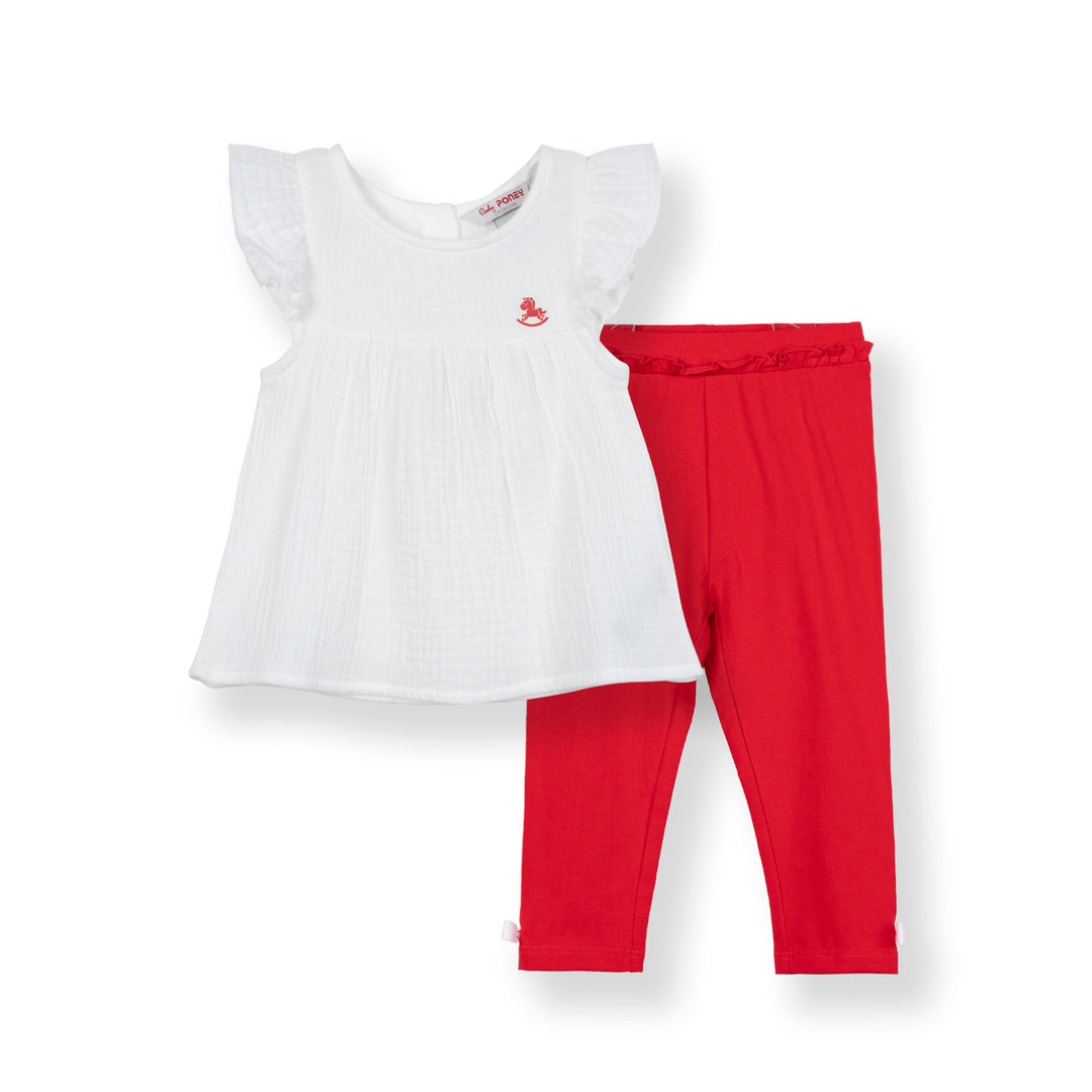 Poney Baby Girls Sonnet White Short Sleeve Blouse and Legging Set