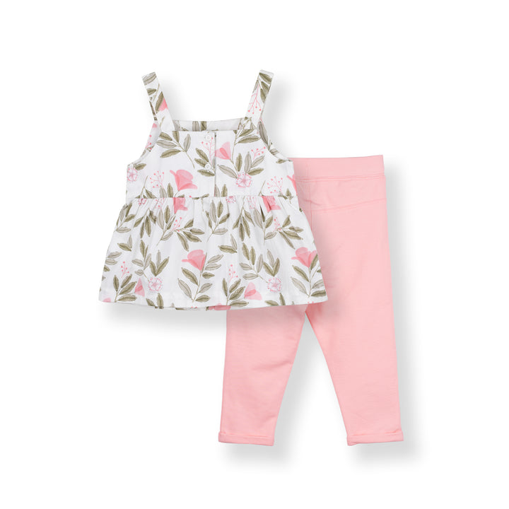 Poney Baby Girls Pink Flowers Sleeveless Blouse & Legging Set